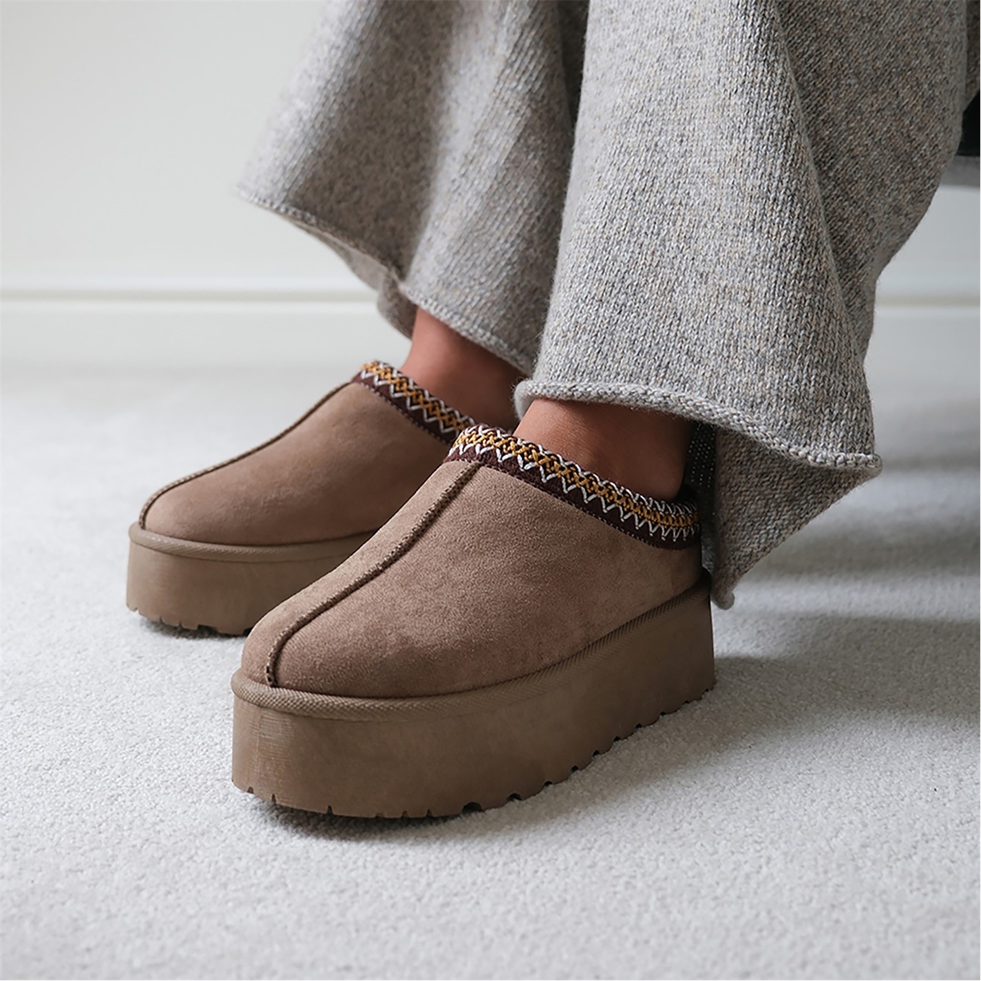 Wheres That From Allegra Camel Faux-Suede Embroidered Ankle Slipper - 2