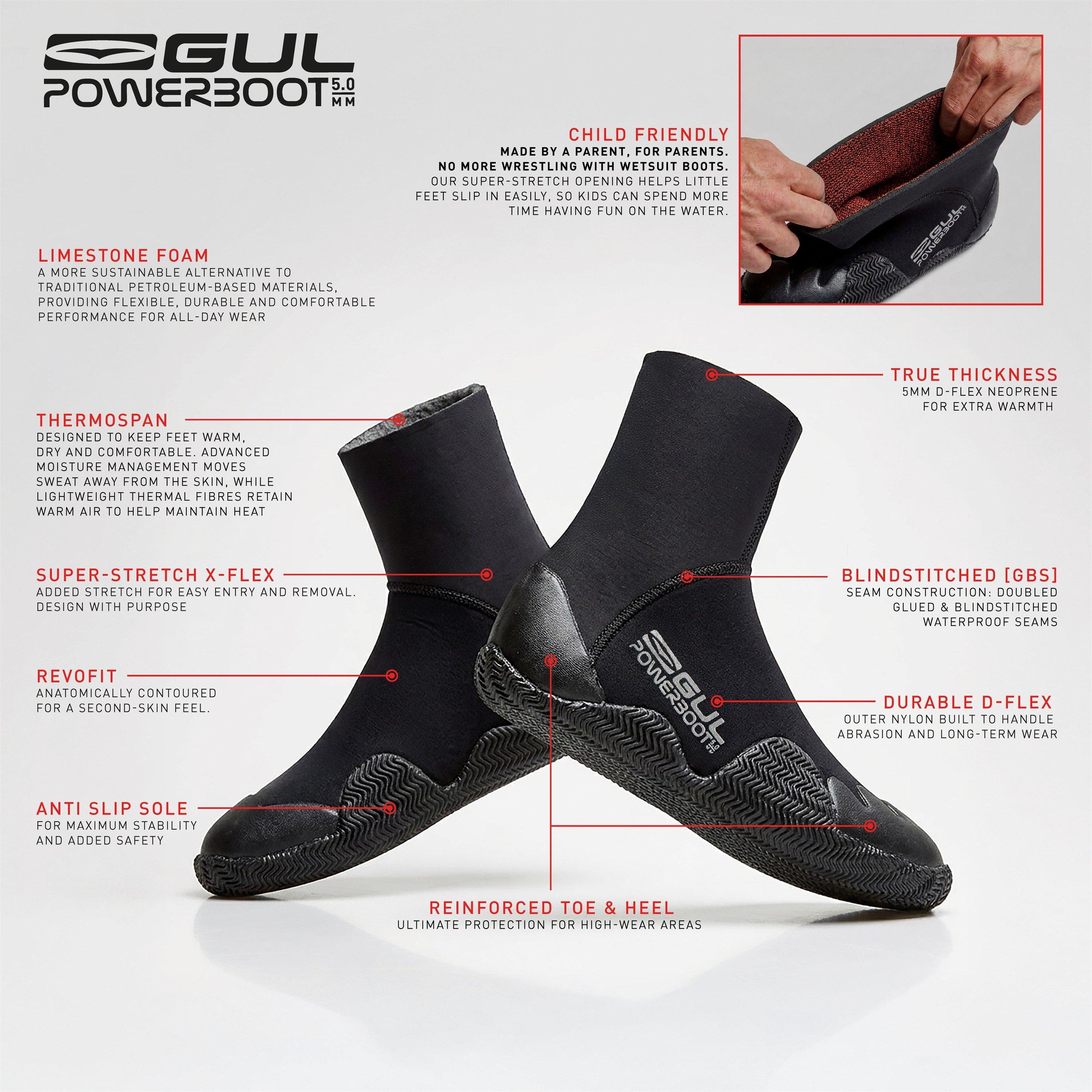 Boty Gul Black 4105433 JUNIOR 5MM POWERBOOT BLINDSTITCHED WETSUIT BOOT - 6