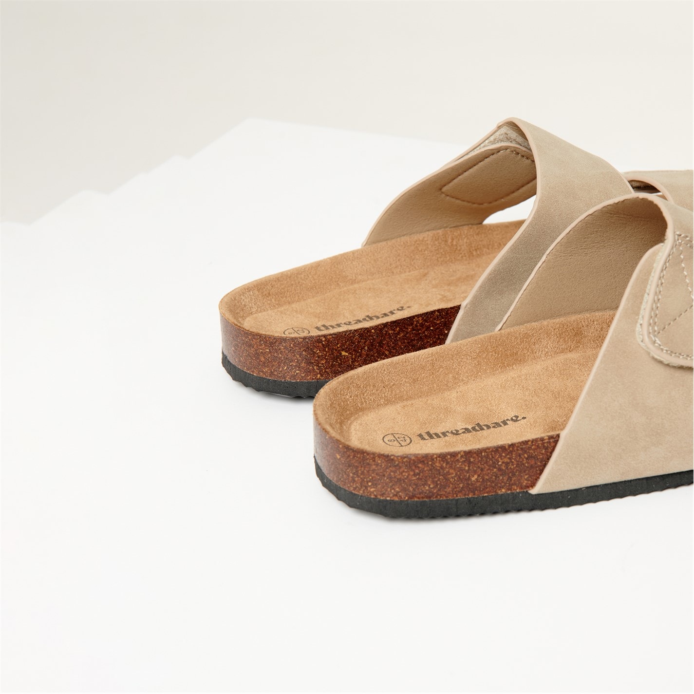 Threadbare Beige 521075 Faux Suede Two Strap Sandals - 2