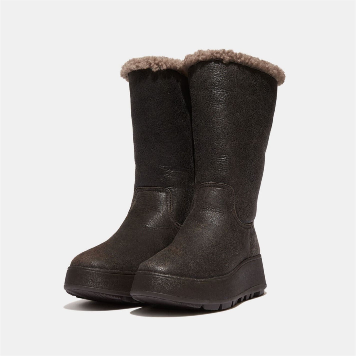 Boty Fitflop Brown 5068902 F-Mode Shearling Flatform Calf Boots - 4