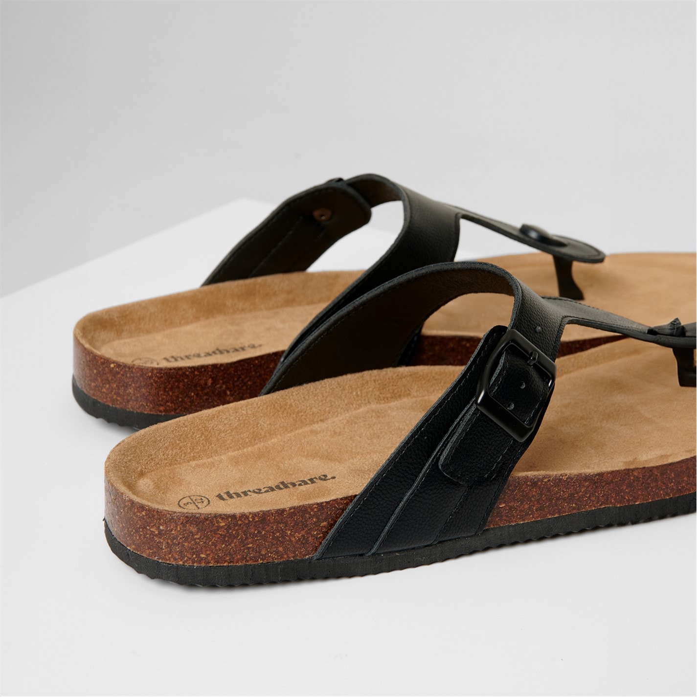 Threadbare Black 3339015 Faux Leather Toe Post Sandals - 3