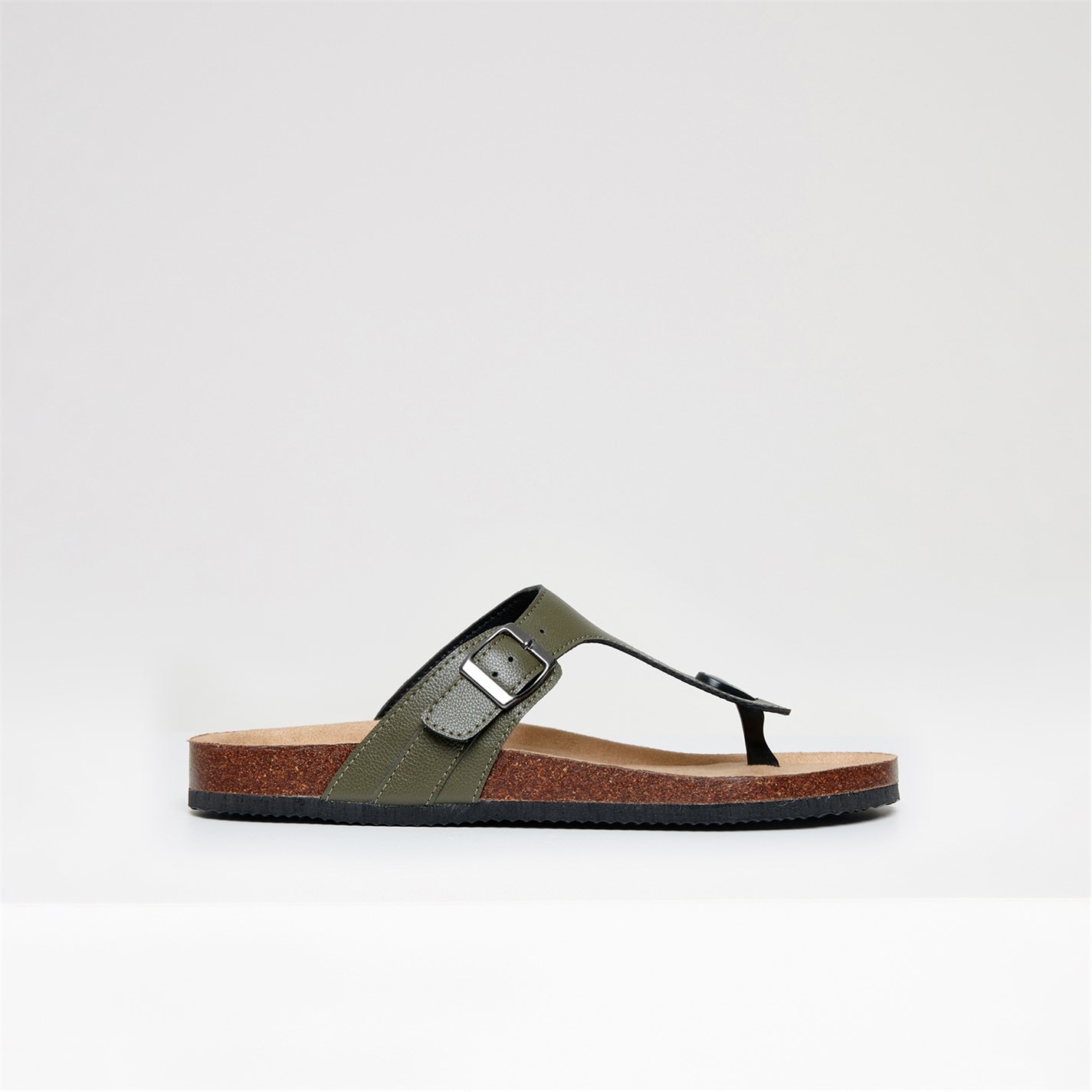Threadbare Khaki 493318 Faux Leather Toe Post Sandals - 1