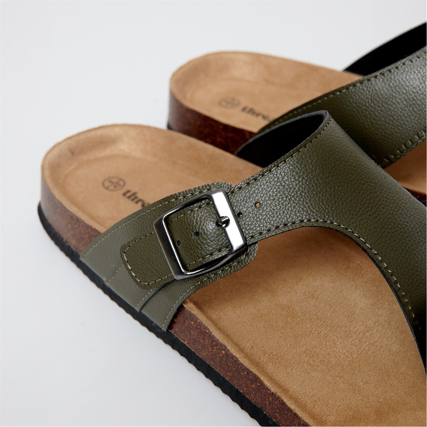 Threadbare Khaki 493318 Faux Leather Toe Post Sandals - 2
