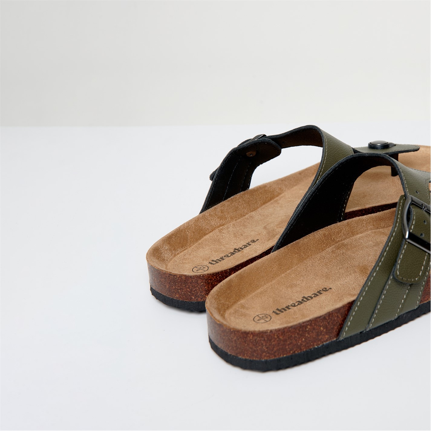 Threadbare Khaki 493318 Faux Leather Toe Post Sandals - 3