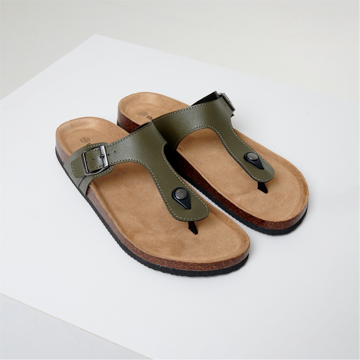 Threadbare Khaki 493318 Faux Leather Toe Post Sandals - 4