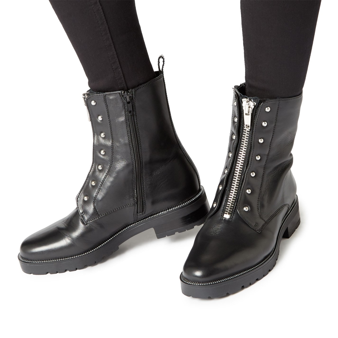 Dune London Raffi Studded Buckle Biker Boots - 5