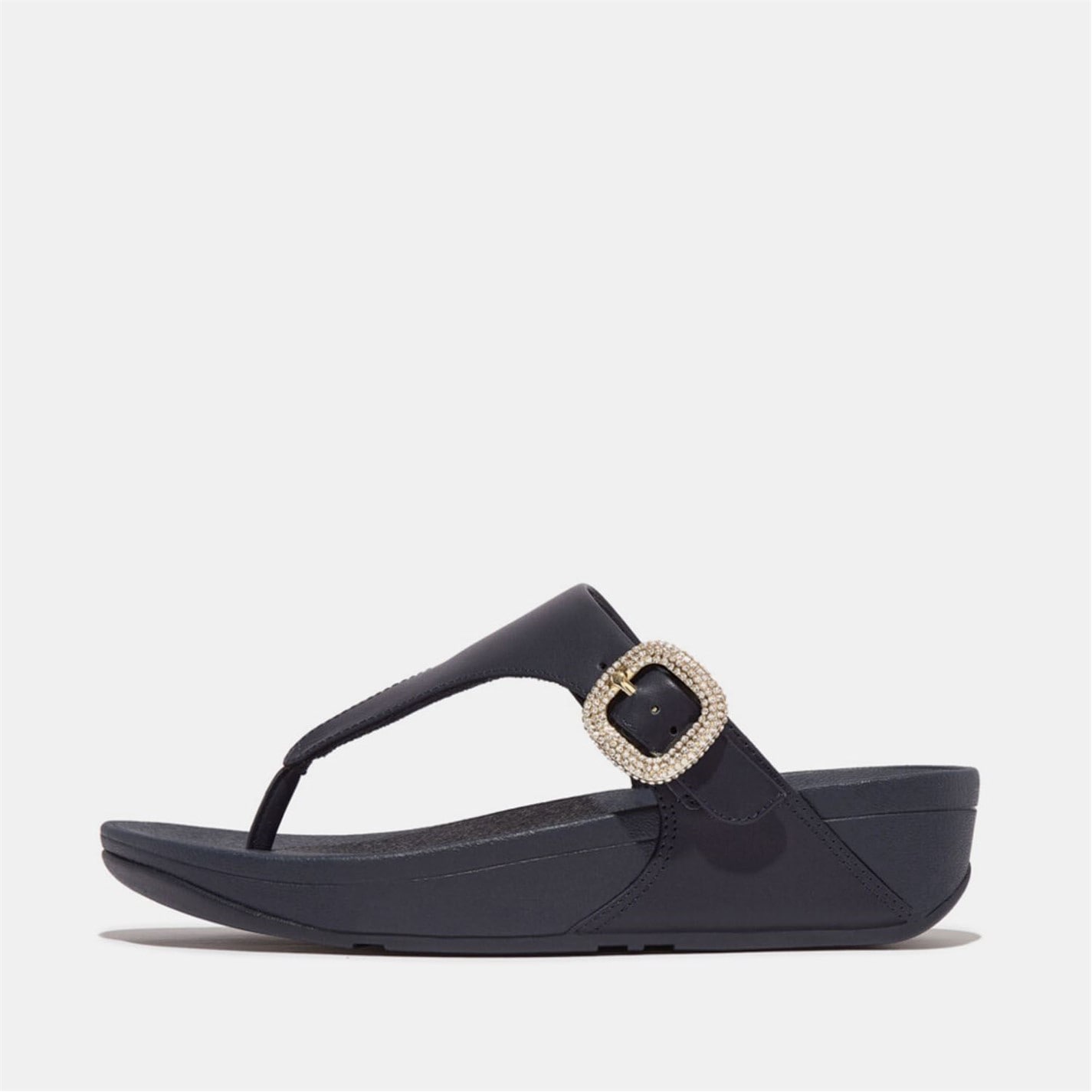 FitFlop Navy 3667430 Lulu Crystal-Buckle Leather Toe-Post Sandals - 1