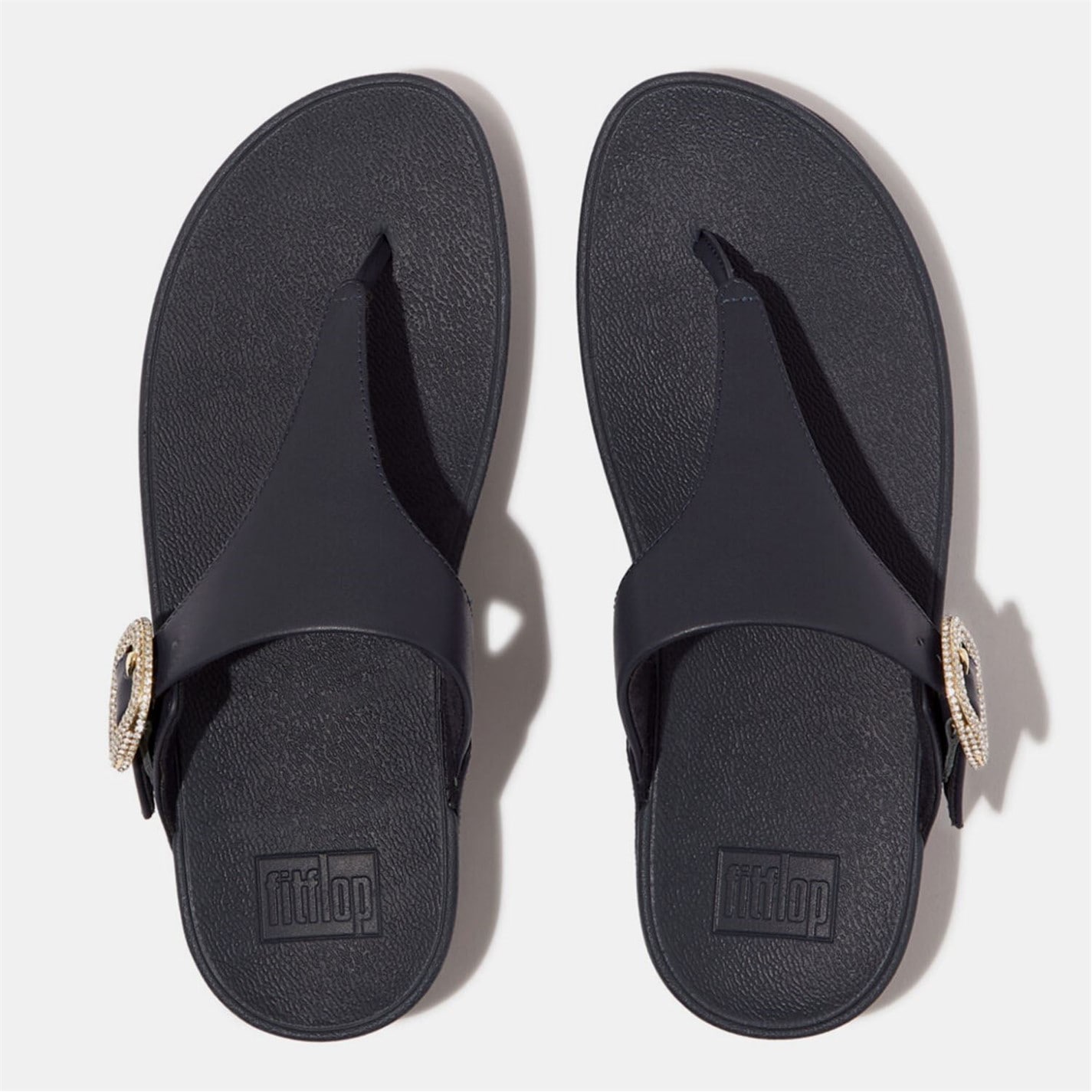 FitFlop Navy 3667430 Lulu Crystal-Buckle Leather Toe-Post Sandals - 3