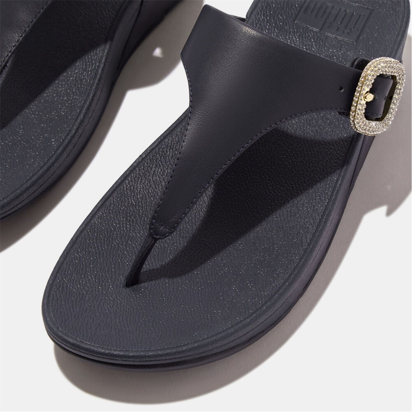 FitFlop Navy 3667430 Lulu Crystal-Buckle Leather Toe-Post Sandals - 5