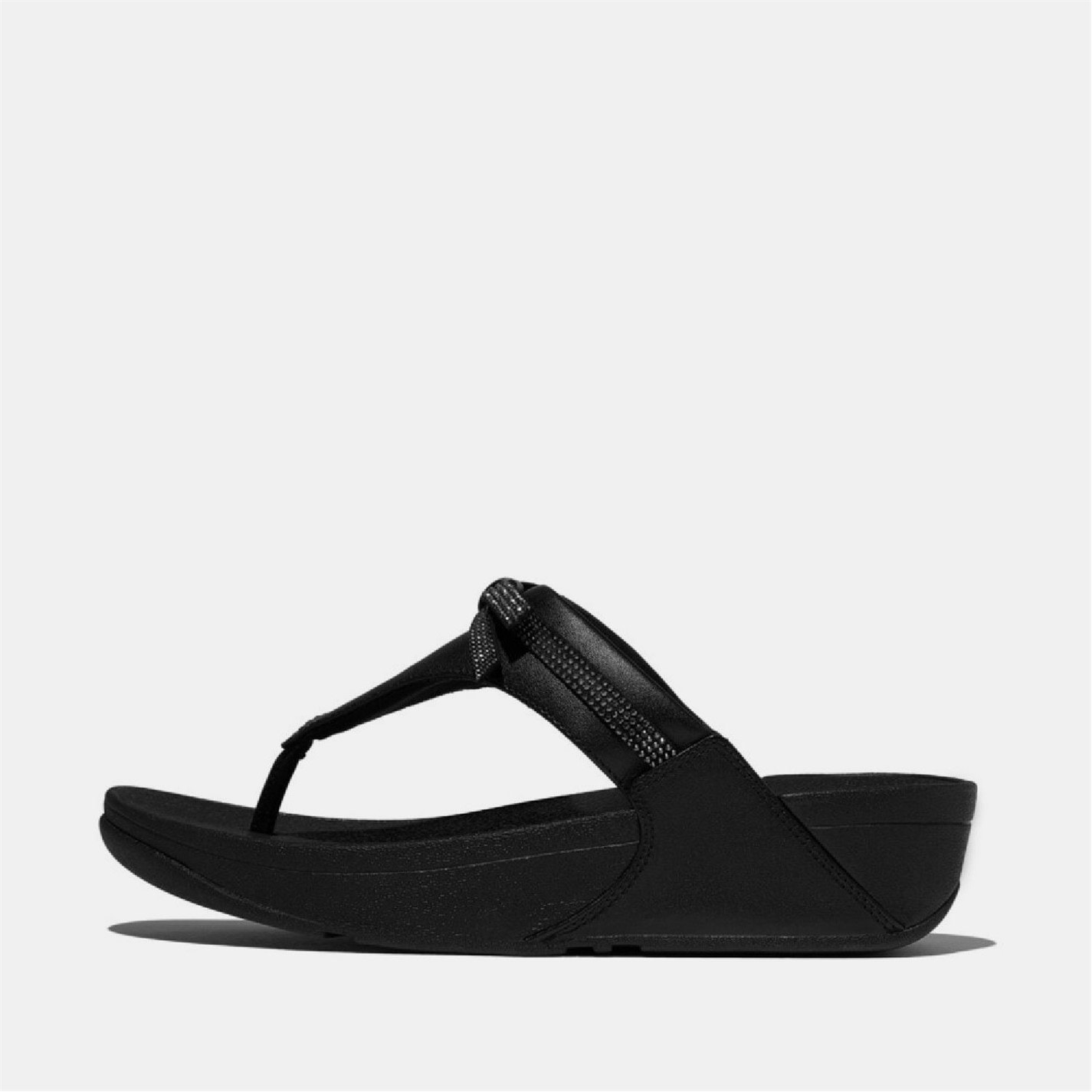 Fitflop Black 8157873 Lulu Glitz-Bow Leather Toe-Post Sandals - 1