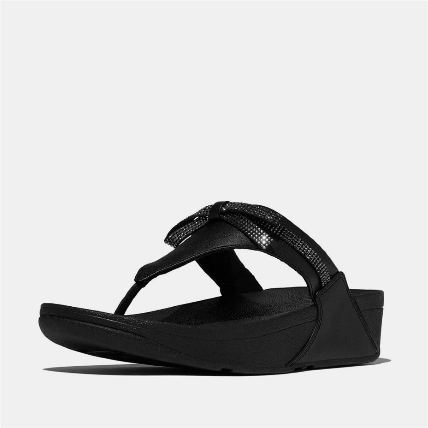 Fitflop Black 8157873 Lulu Glitz-Bow Leather Toe-Post Sandals - 2