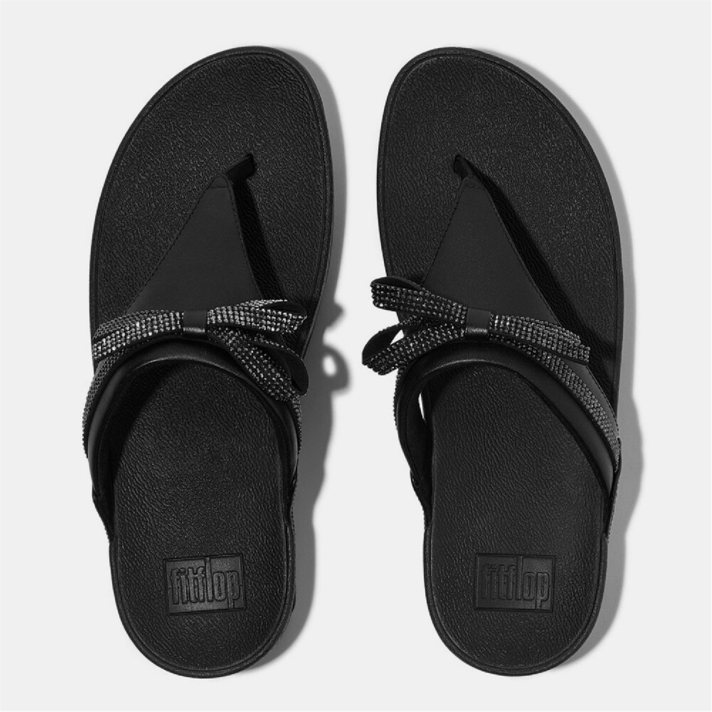 Fitflop Black 8157873 Lulu Glitz-Bow Leather Toe-Post Sandals - 3
