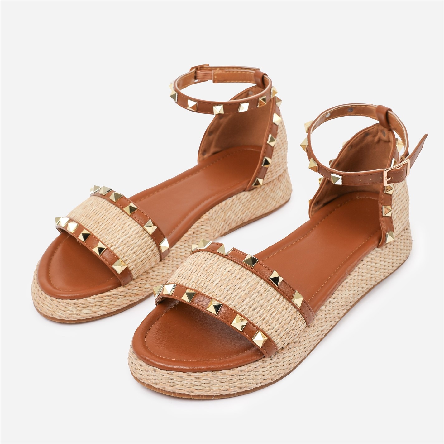 Wheres That From Tan 9743641 Tan PU Aviva Studded Gladiator E - 3