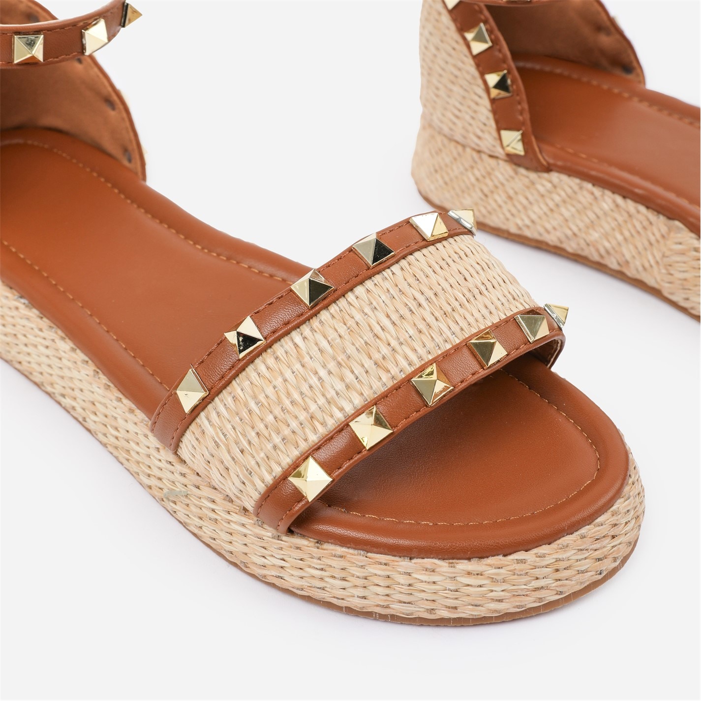 Wheres That From Tan 9743641 Tan PU Aviva Studded Gladiator E - 4