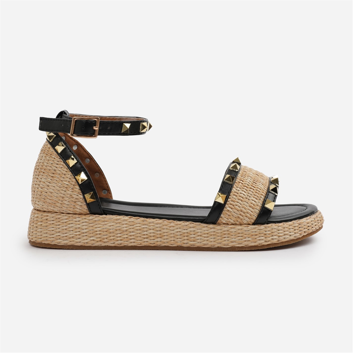 Wheres That From Black 1232799 Black-PU Aviva Wide-Fit Studded Gladiator Espadril - 1