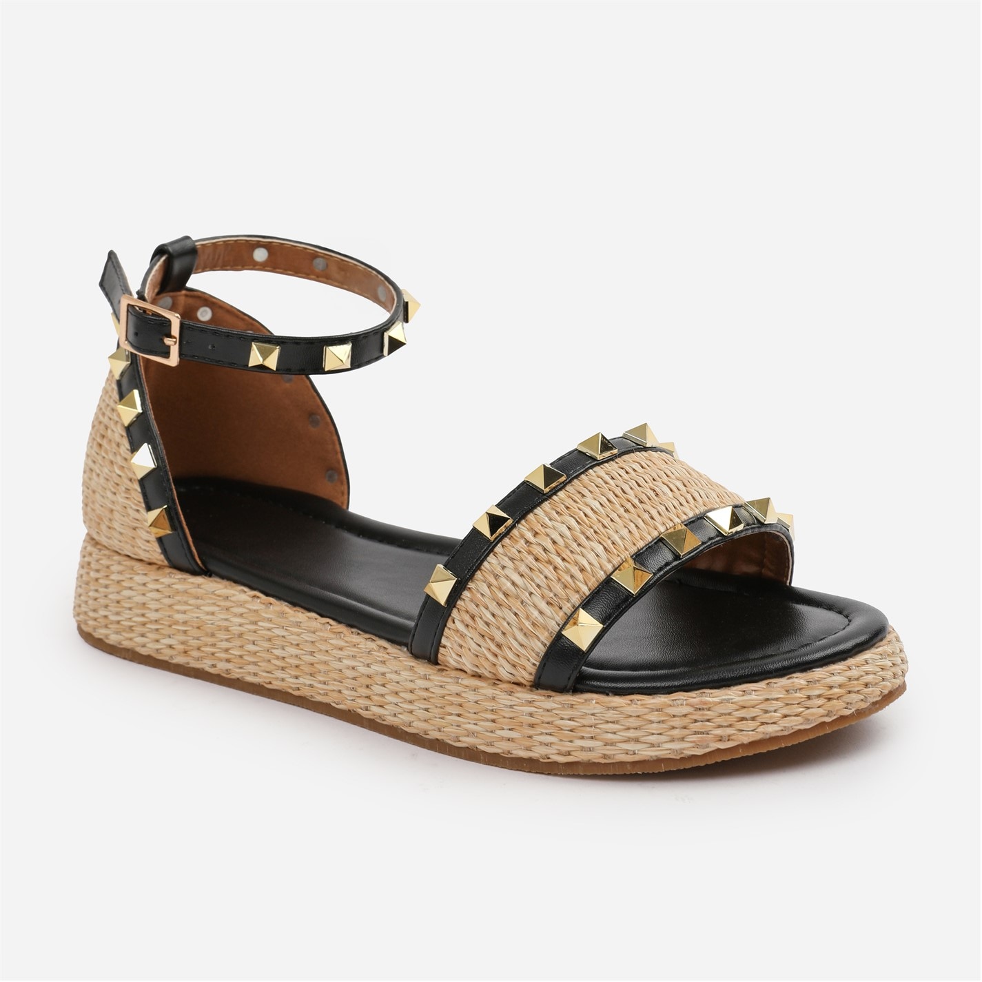 Wheres That From Black 1232799 Black-PU Aviva Wide-Fit Studded Gladiator Espadril - 3