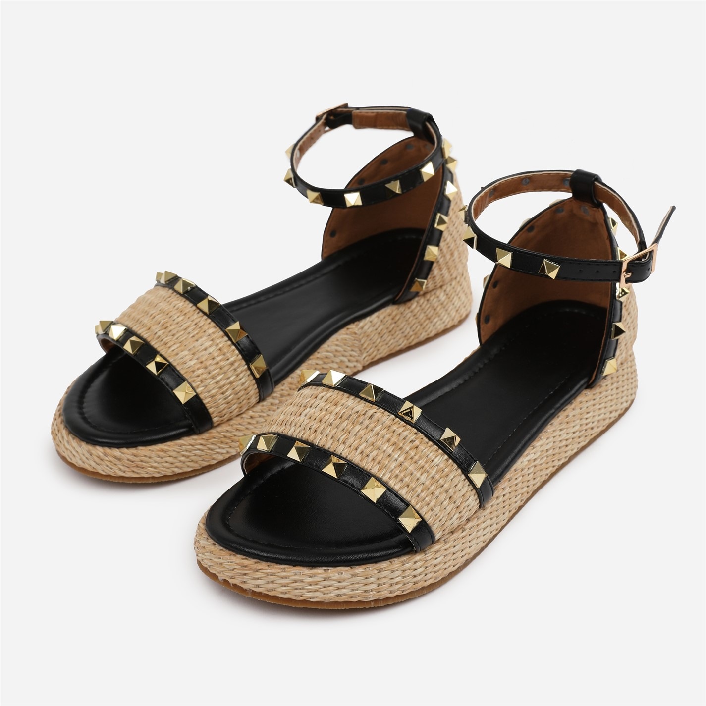 Wheres That From Black 1232799 Black-PU Aviva Wide-Fit Studded Gladiator Espadril - 4
