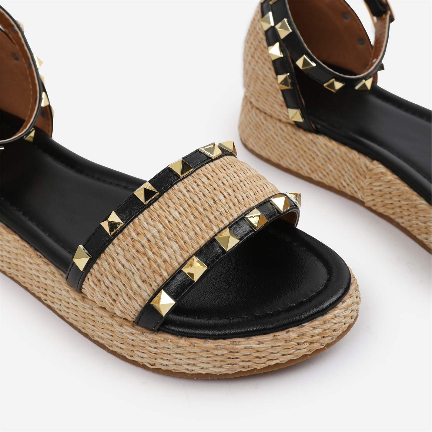 Wheres That From Black 1232799 Black-PU Aviva Wide-Fit Studded Gladiator Espadril - 5