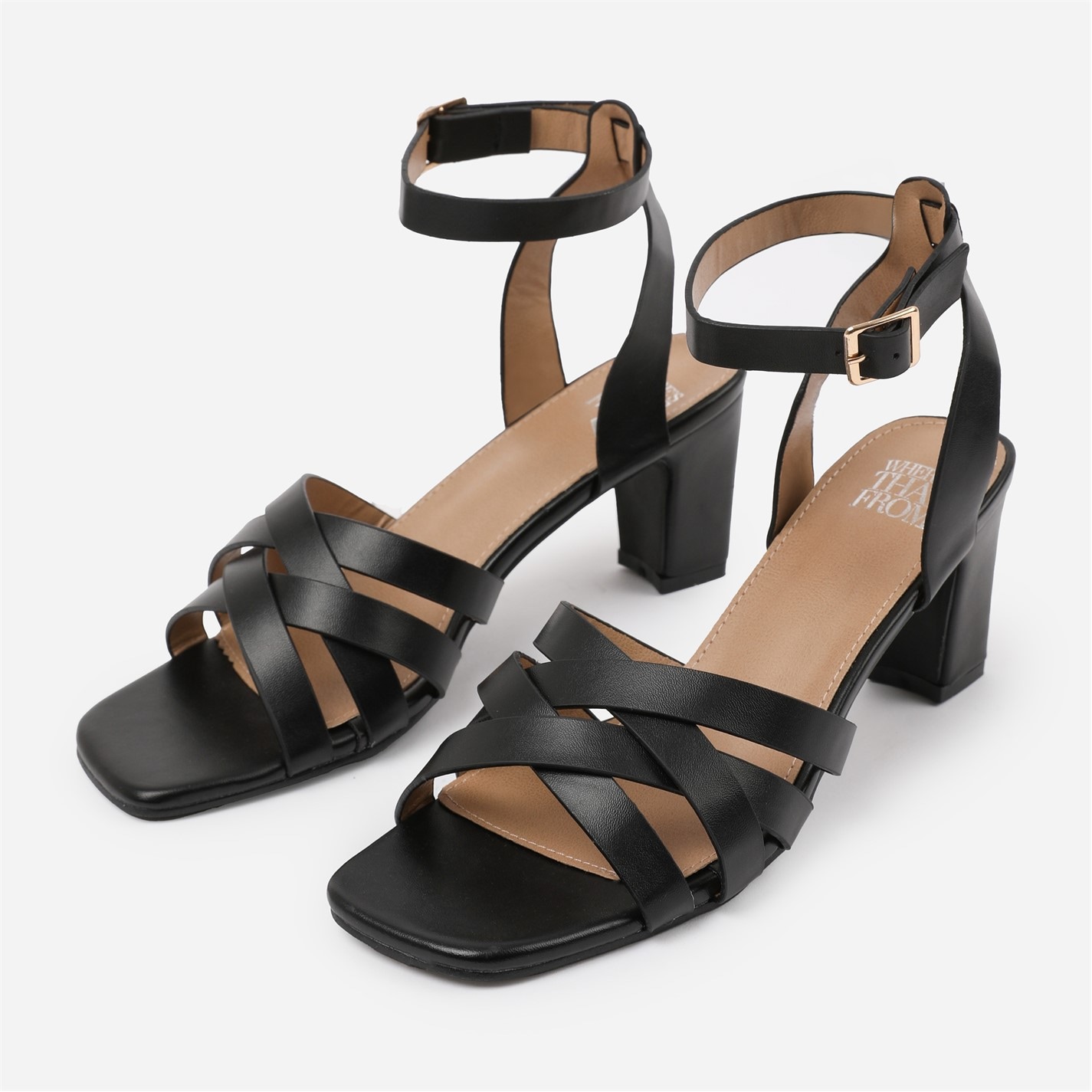 Wheres That From Black 5228022 BlackPU Caity Wide-Fit Triple Link-Chain Detail Sa - 3