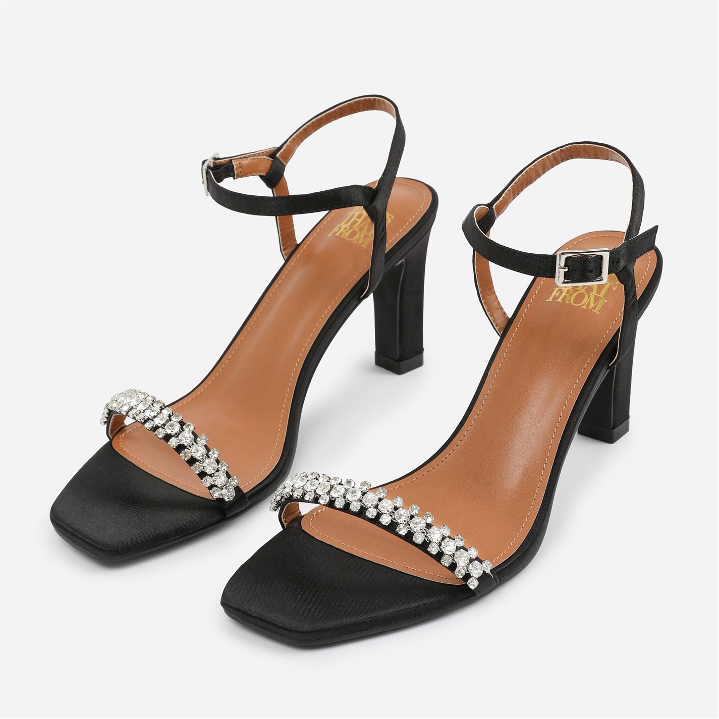 Wheres That From Wheres That From Black Satin Nala Strappy Block H - 3