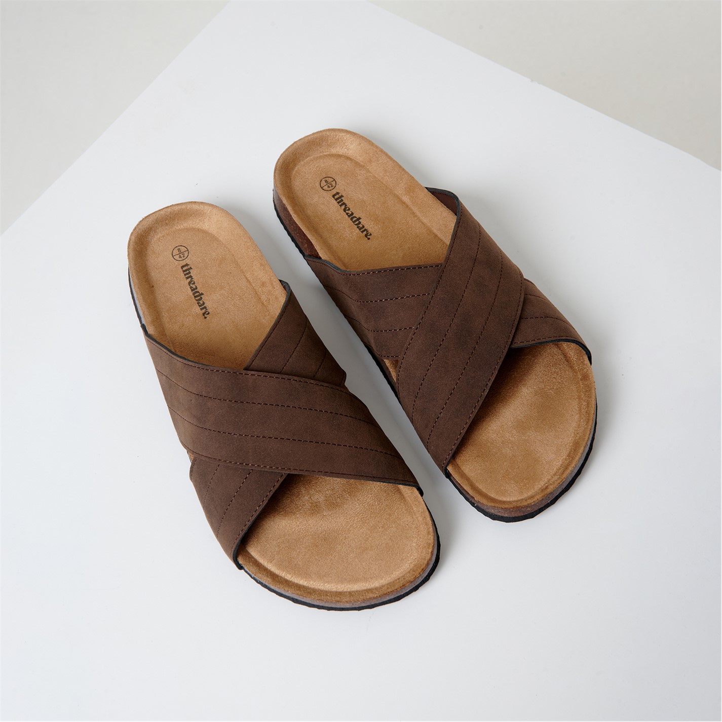 Threadbare Chocolate 8247592 Faux Suede Cross Strap Sandals - 1