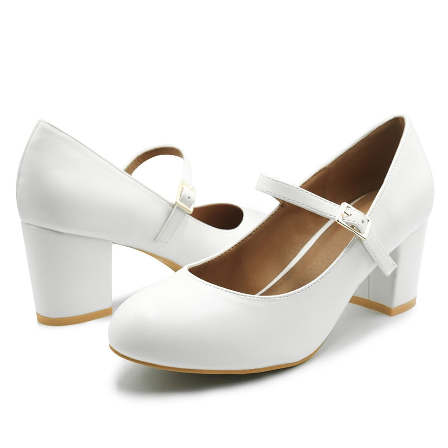 Where’s That From Araceli Wide Fit Block Heel Mary Jane Pumps In Whi - 3