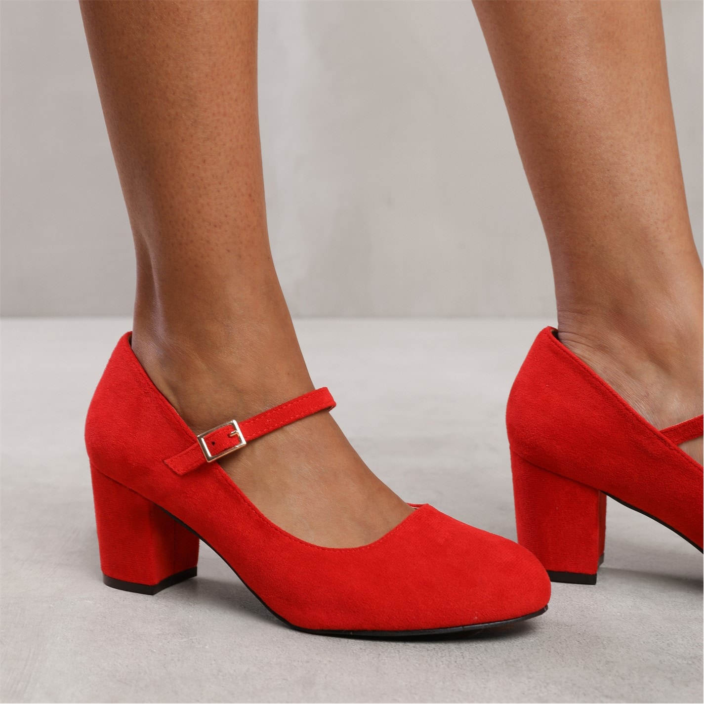 Where’s That From Araceli Wide Fit Block Heel Mary Jane Pumps In Red - 2