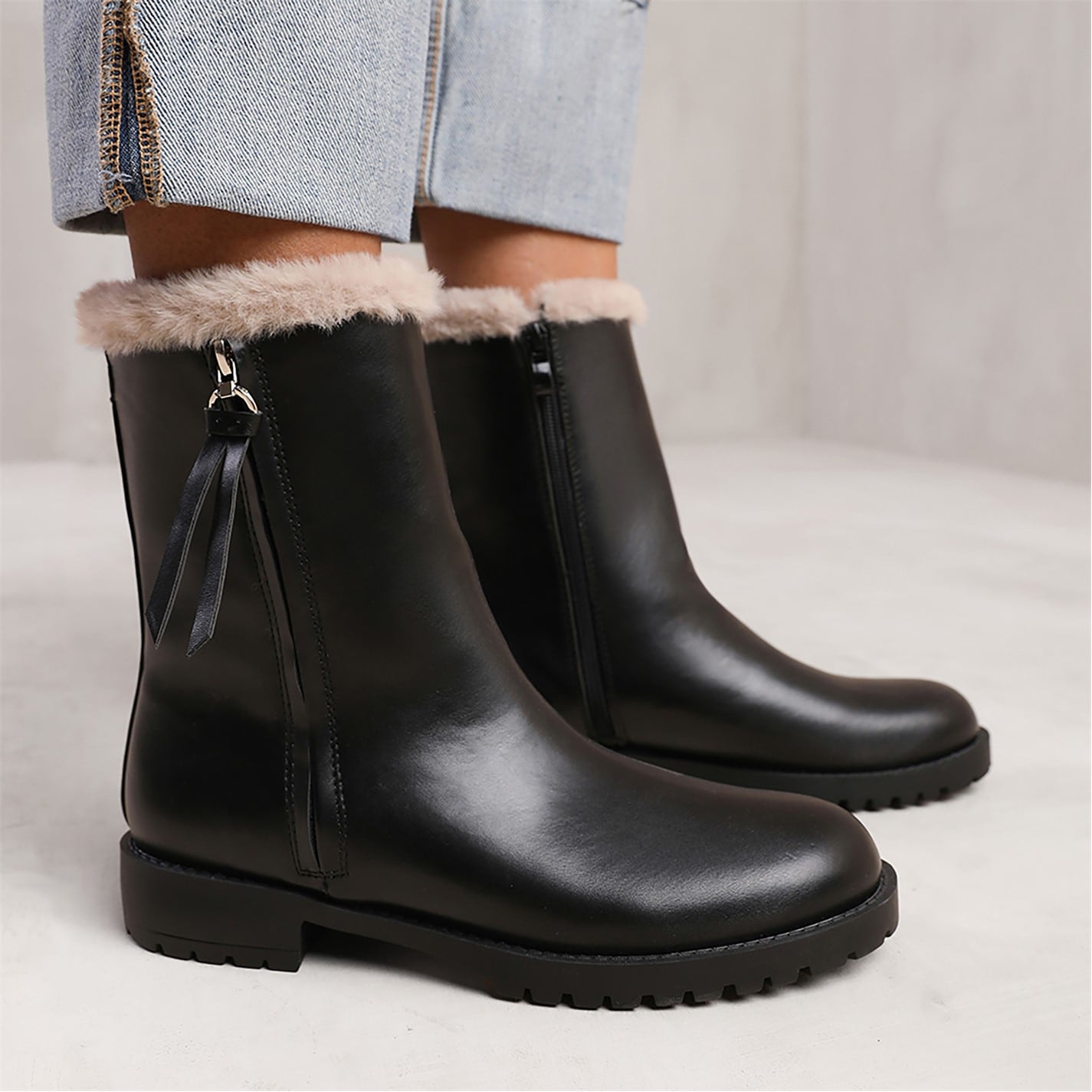 Where’s That From Artic Black Mid Calf Fur Trim Boots - 2