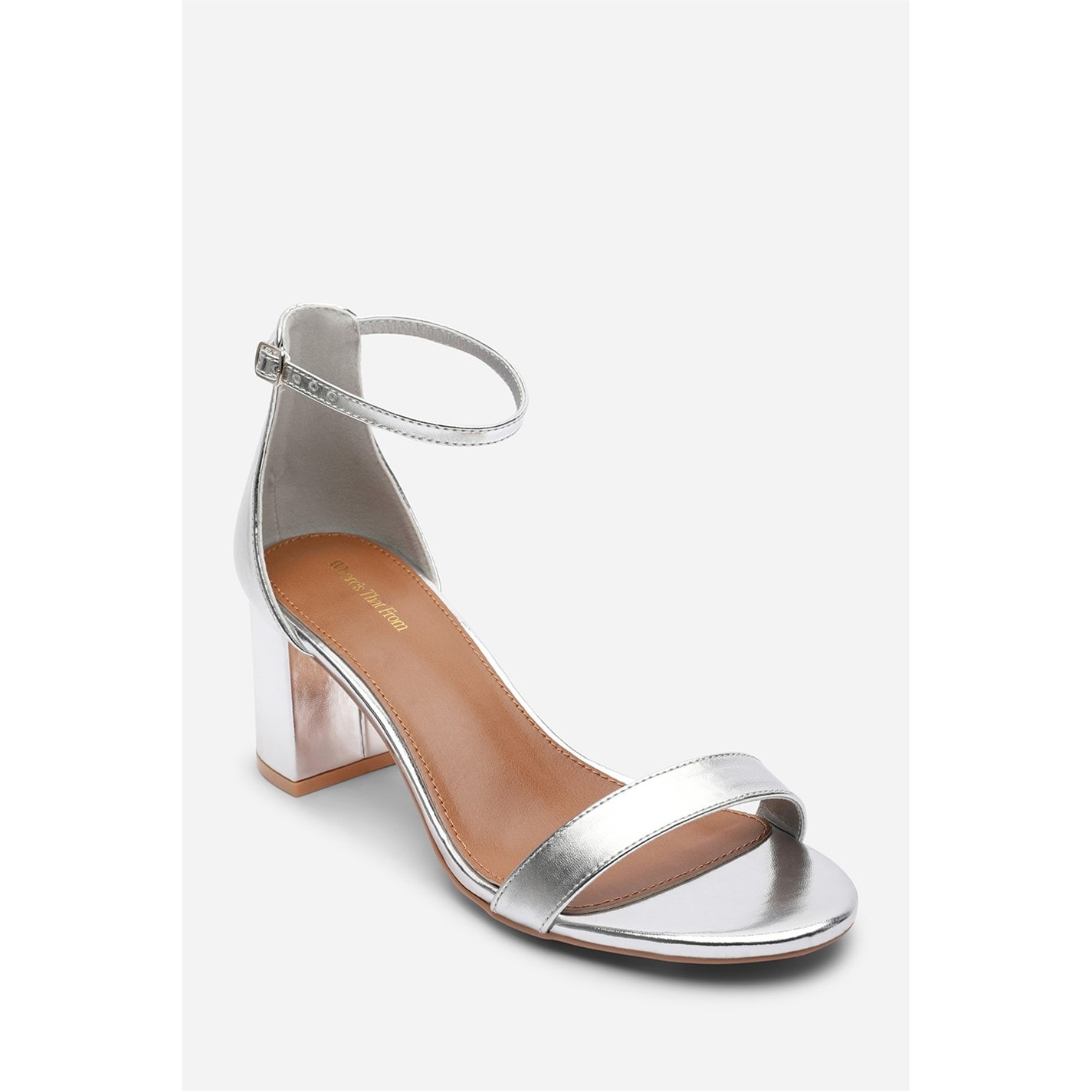 Wheres That From Silver 4879018 Beacon Ankle Strap Block Heel Silver Metallic Sand - 3