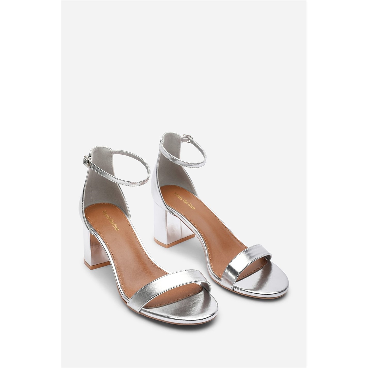 Wheres That From Silver 4879018 Beacon Ankle Strap Block Heel Silver Metallic Sand - 4