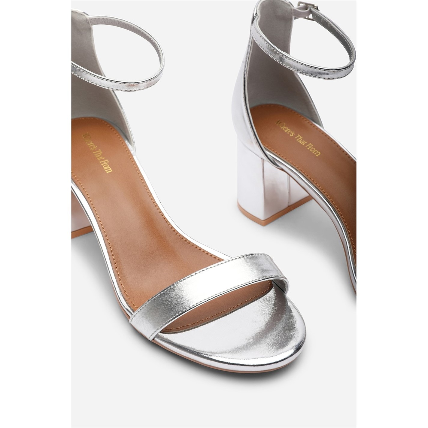 Wheres That From Silver 4879018 Beacon Ankle Strap Block Heel Silver Metallic Sand - 5