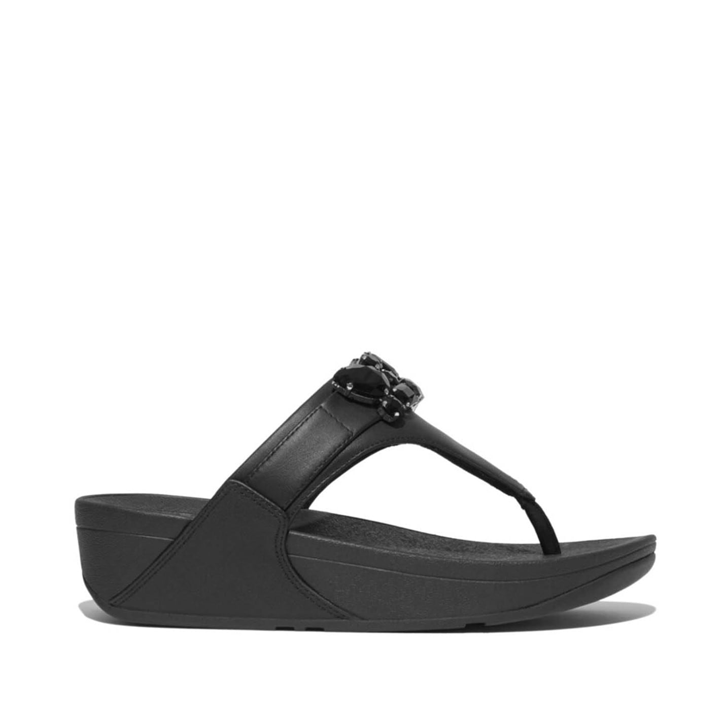 FitFlop Black 5716154 Lulu Bejewelled Trim Toe-Post Sandals - 1