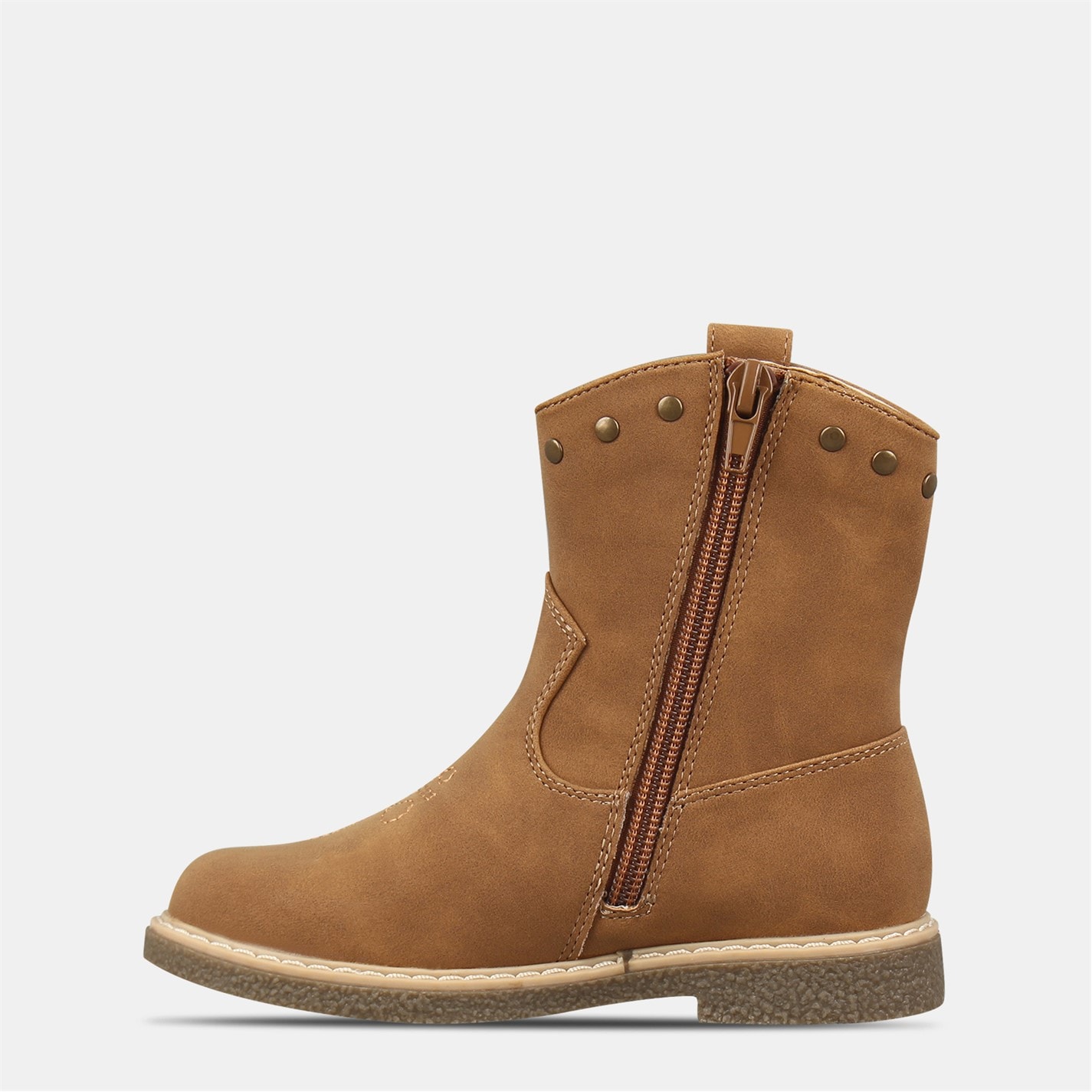 Miso Tan 8989999 Kids' Jolene Cowboy-Inspired Side Zip Flat Ankle Boots - 2