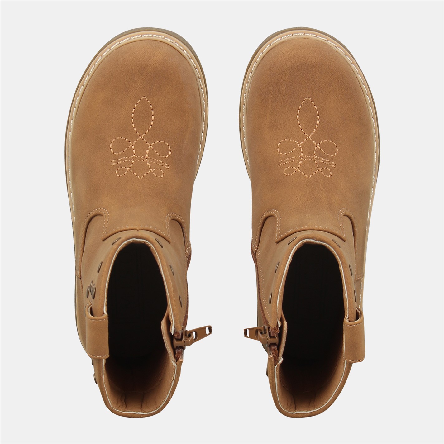 Miso Tan 8989999 Kids' Jolene Cowboy-Inspired Side Zip Flat Ankle Boots - 4
