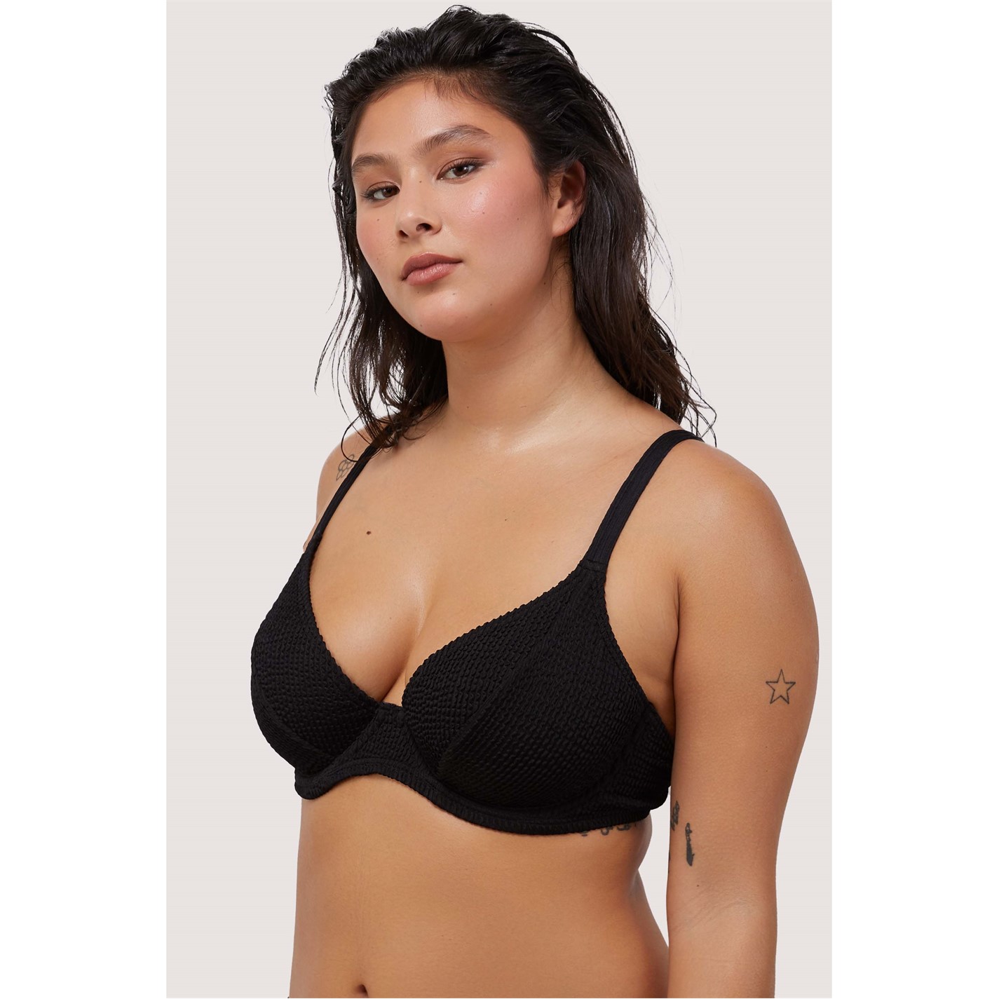 Wolf and Whistle Black Textured Wired Plunge Bikini Top - 4