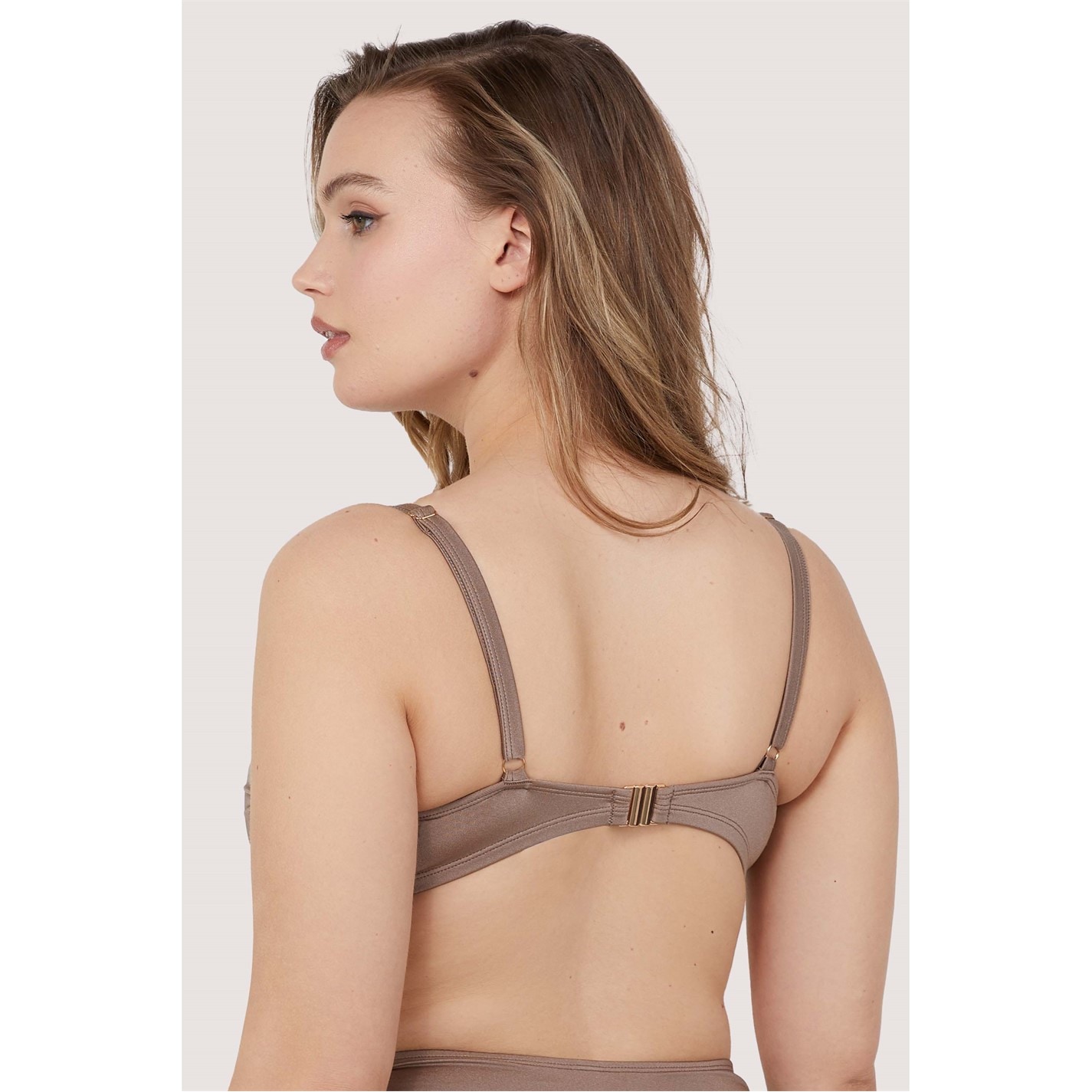 Wolf and Whistle Fb Taupe Neutral Ruched Balconette Bikini Top - 2