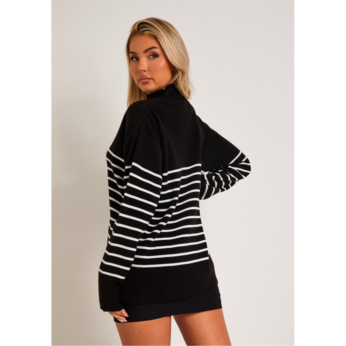 Missy Empire Harriet Black & White High Neck Oversized Long Sleeve Jumper - 4