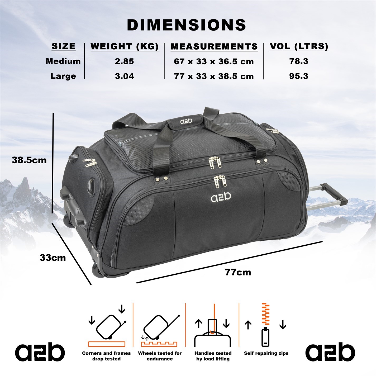 A2B Quest 95.3L Wheeled Holdall Roller Duffel Bag - 3