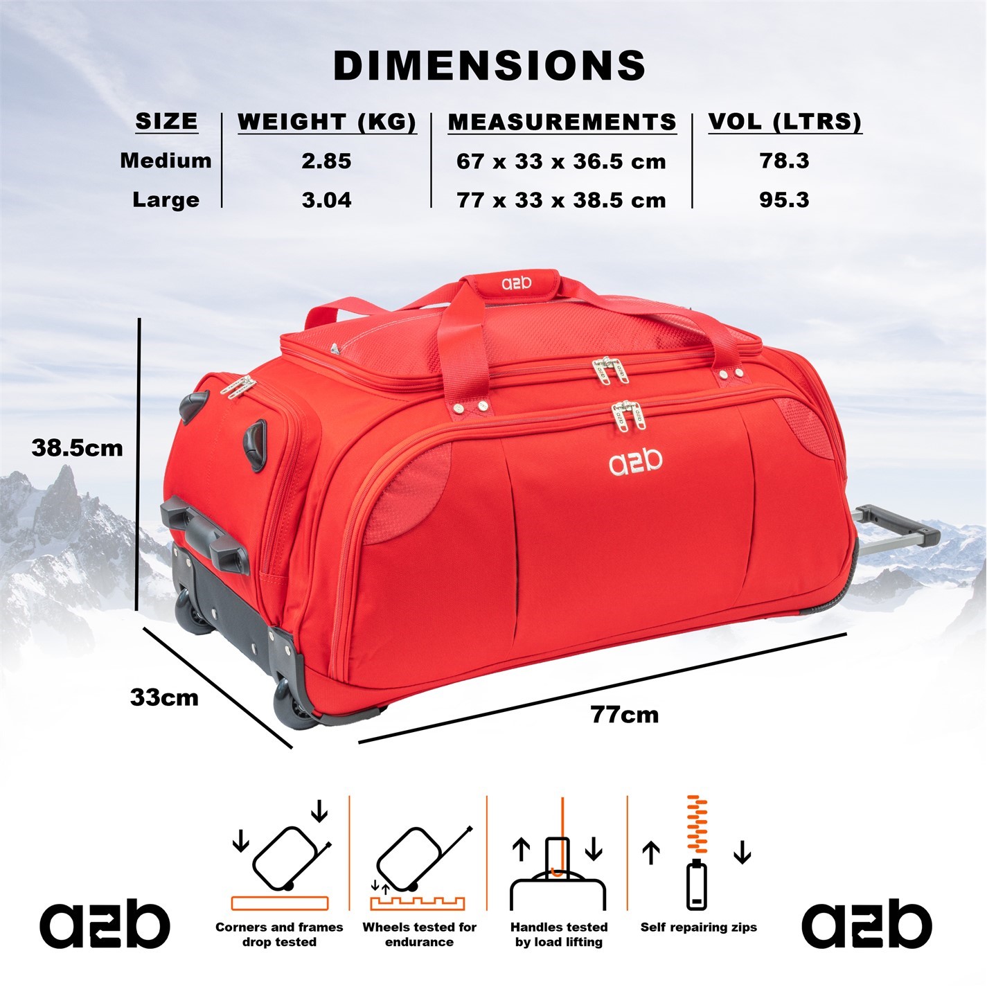 A2B Quest 95.3L Wheeled Holdall Roller Duffel Bag - 3