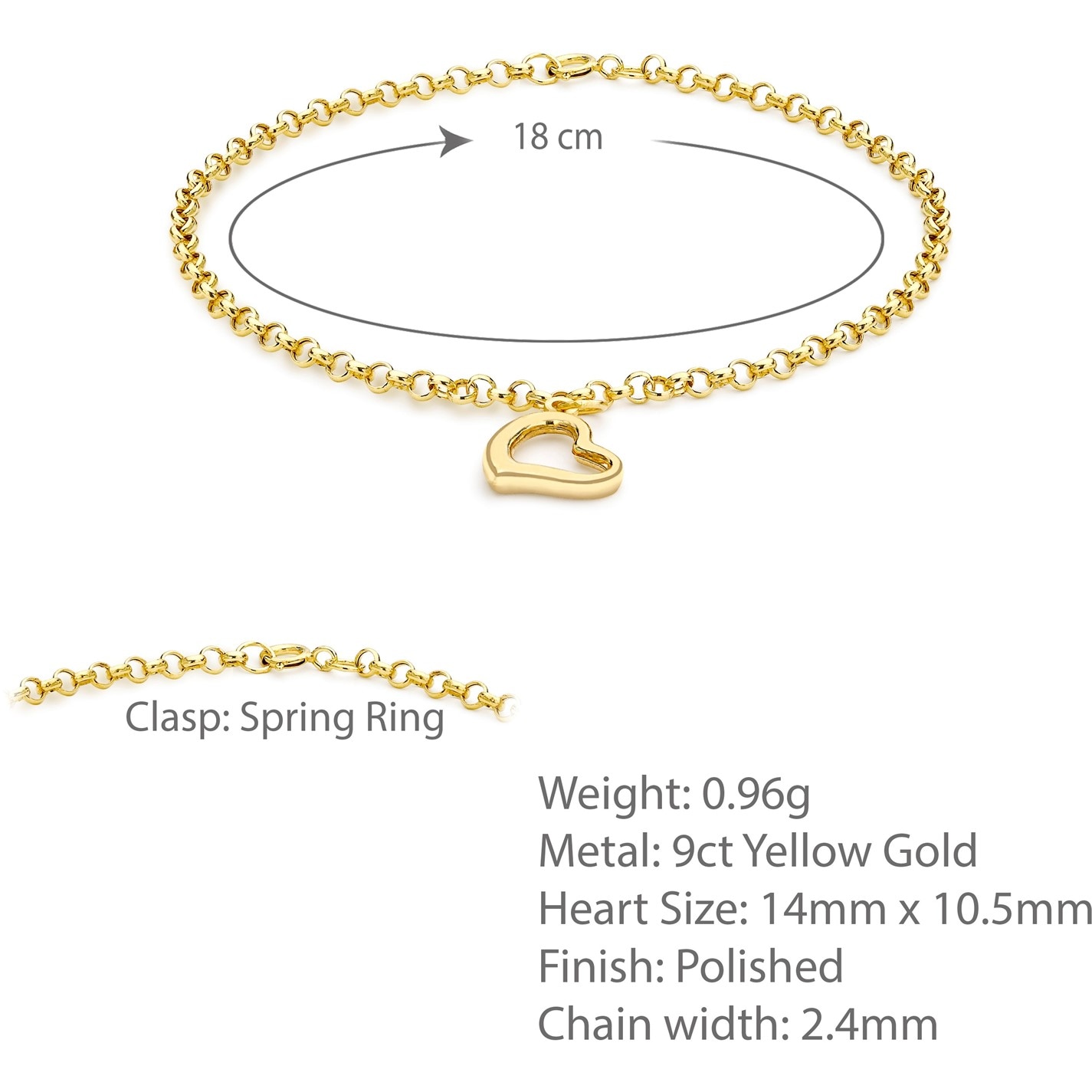 Be You 9ct Gold Heart Charm Bracelet - 3
