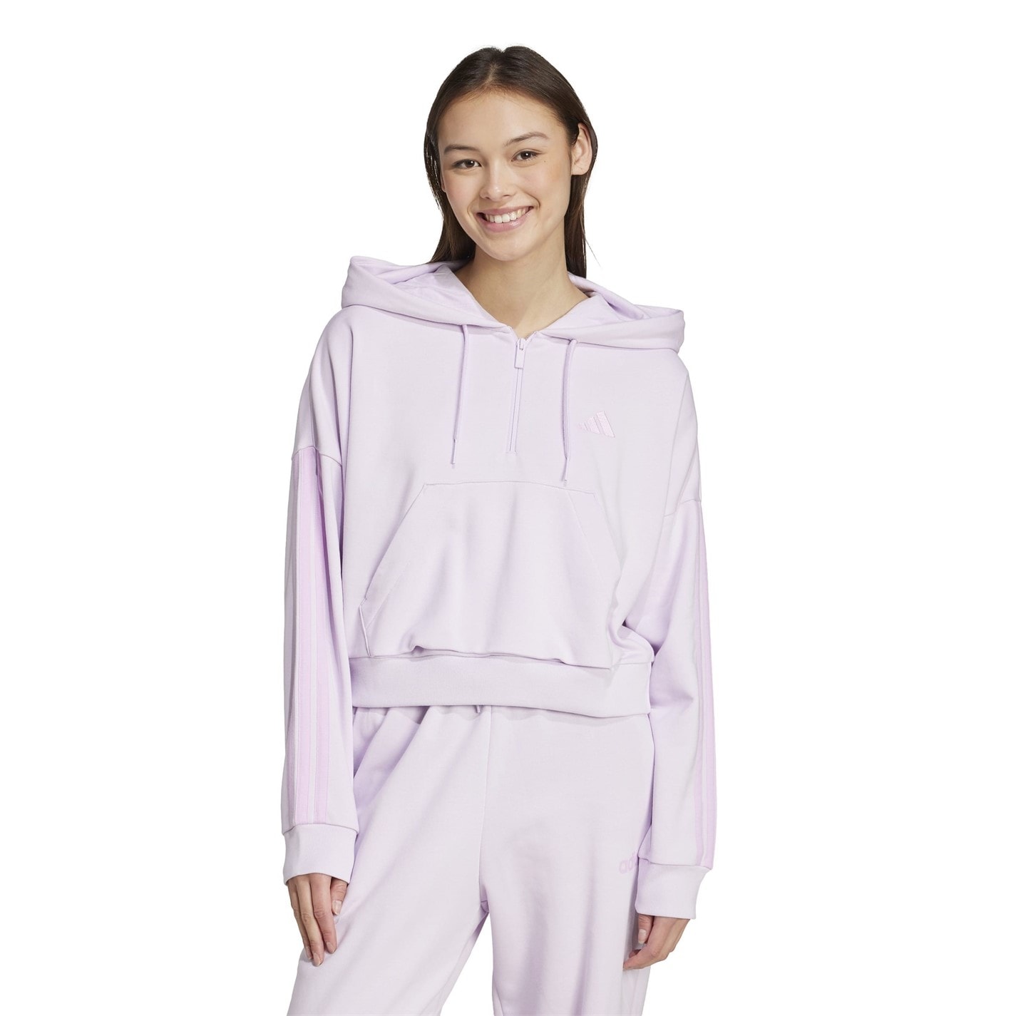 Mikina adidas Lavender 962204 Essentials 3-Stripes Quarter-Zip Hoodie Womens - 2