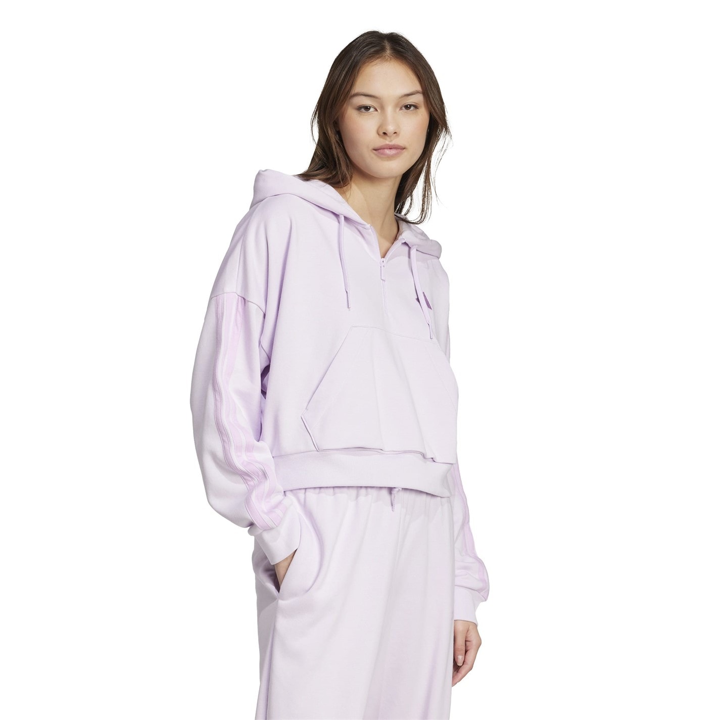 Mikina adidas Lavender 962204 Essentials 3-Stripes Quarter-Zip Hoodie Womens - 4