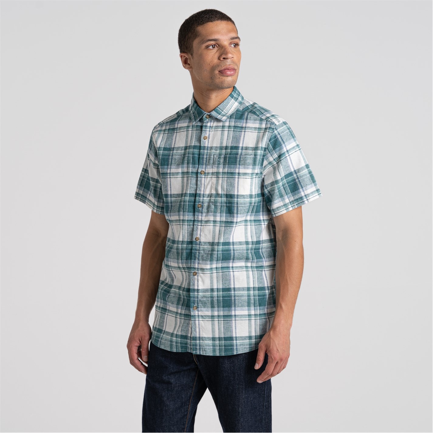Košeľa Craghoppers Wsh Teal CHK 5206683 Men's Hila Short-Sleeve Shirt - 5