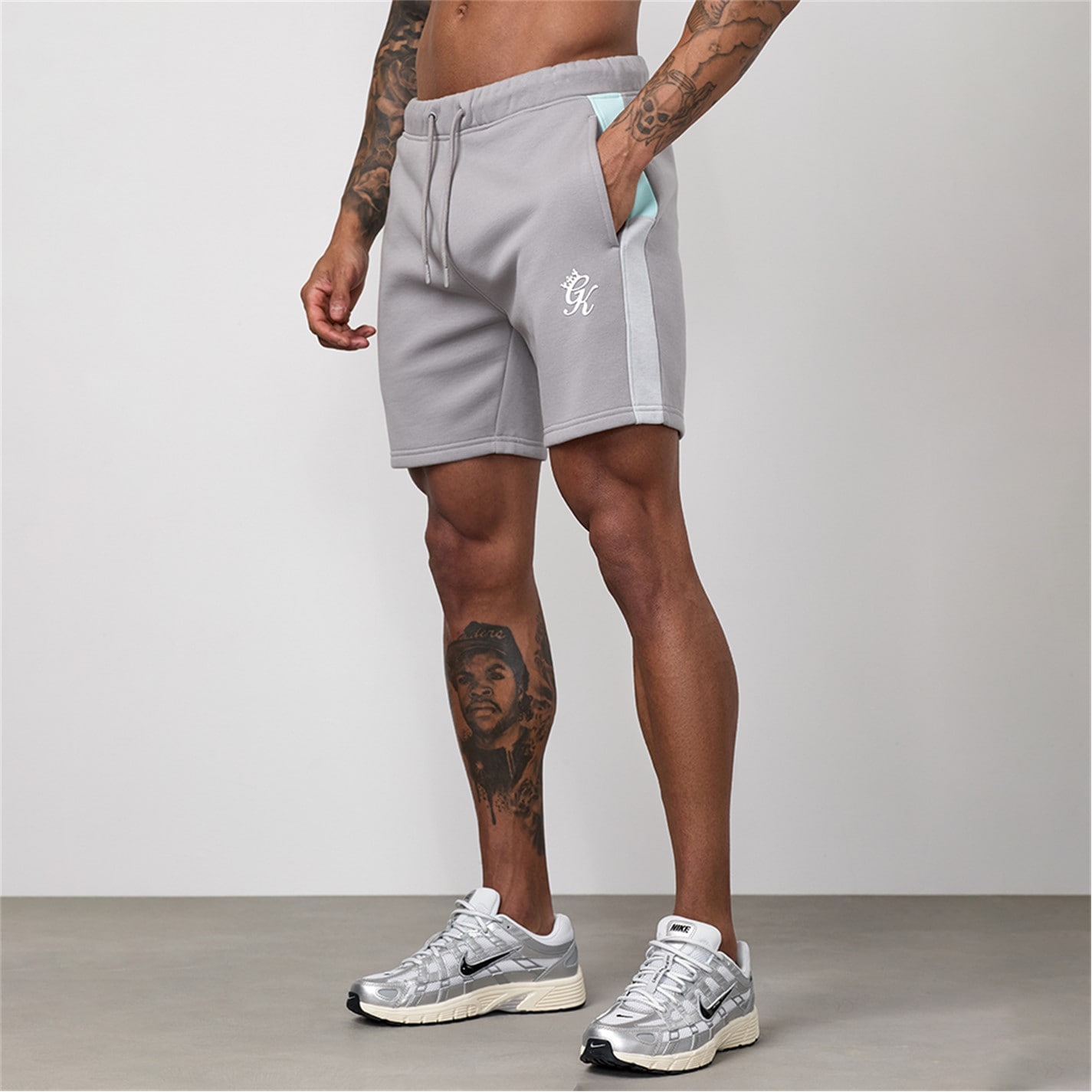 Kraťasy Gym King Grey 5215490 Contrast Panel Short - Urban Grey/Light Grey/Mint - 5