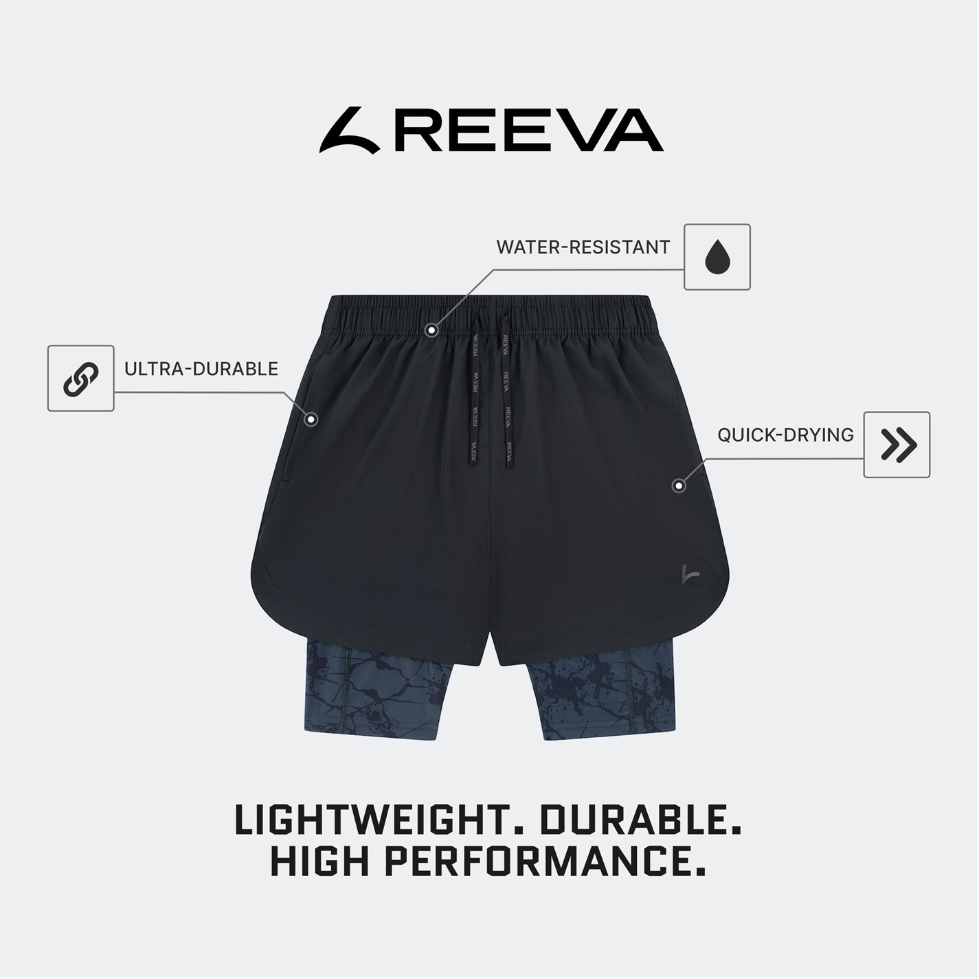 Kraťasy Reeva Black 139387 Premium Active Shorts with Inner Short - 7
