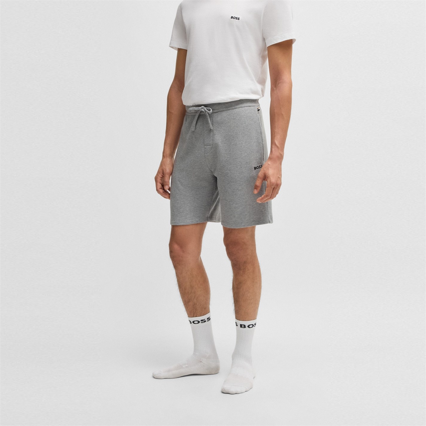 Kraťasy Boss Grey 033 3129569 Mens BOSS Bodywear Waffle Soft Texture Shorts - 2