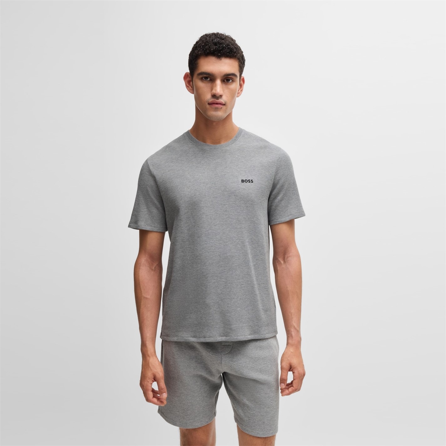 Kraťasy Boss Grey 033 3129569 Mens BOSS Bodywear Waffle Soft Texture Shorts - 4