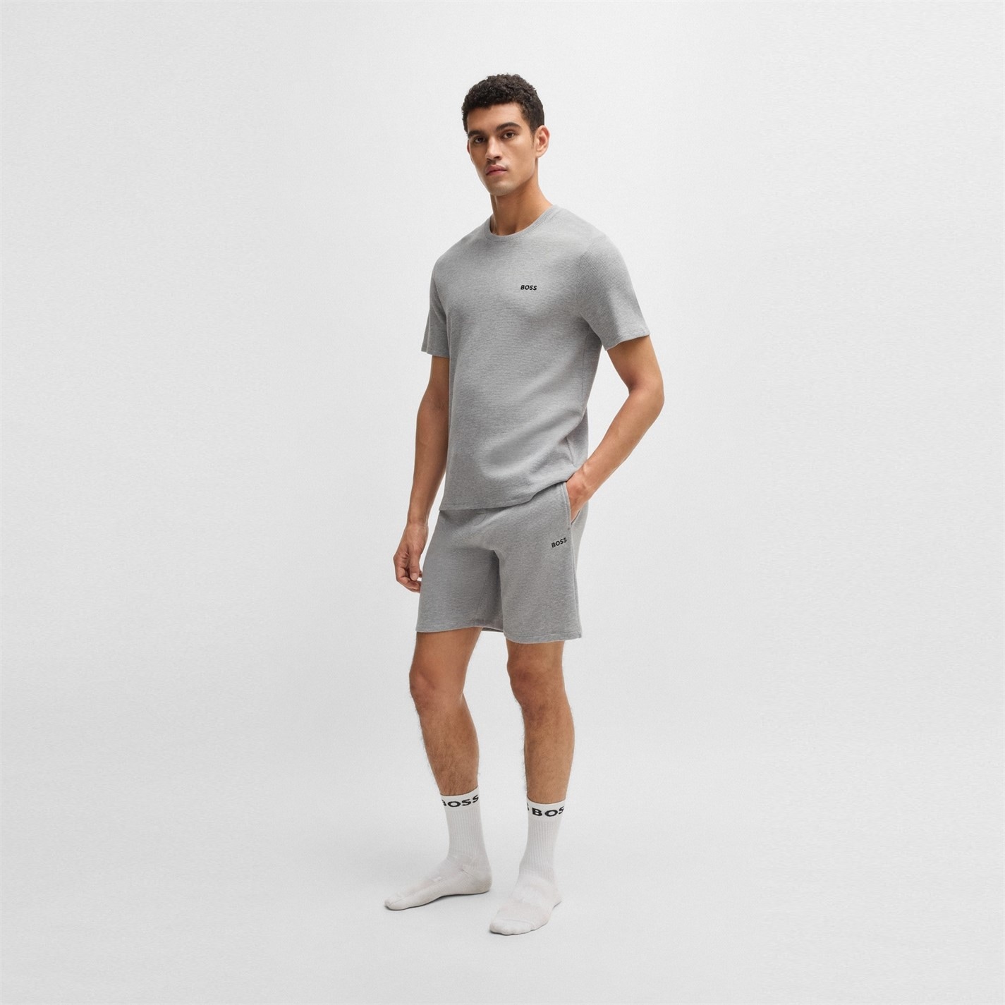 Kraťasy Boss Grey 033 3129569 Mens BOSS Bodywear Waffle Soft Texture Shorts - 6