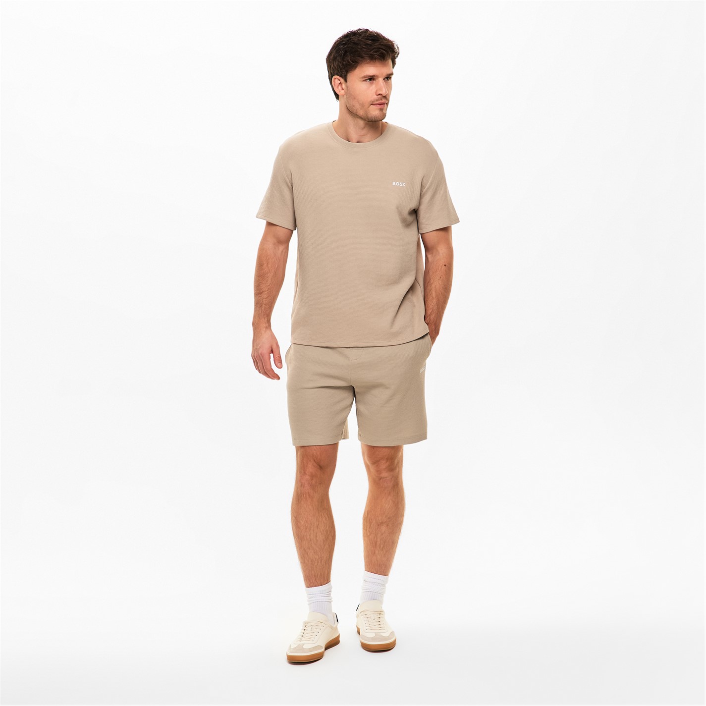 Kraťasy Boss Beige 275 7249634 Mens BOSS Bodywear Waffle Soft Texture Shorts - 6