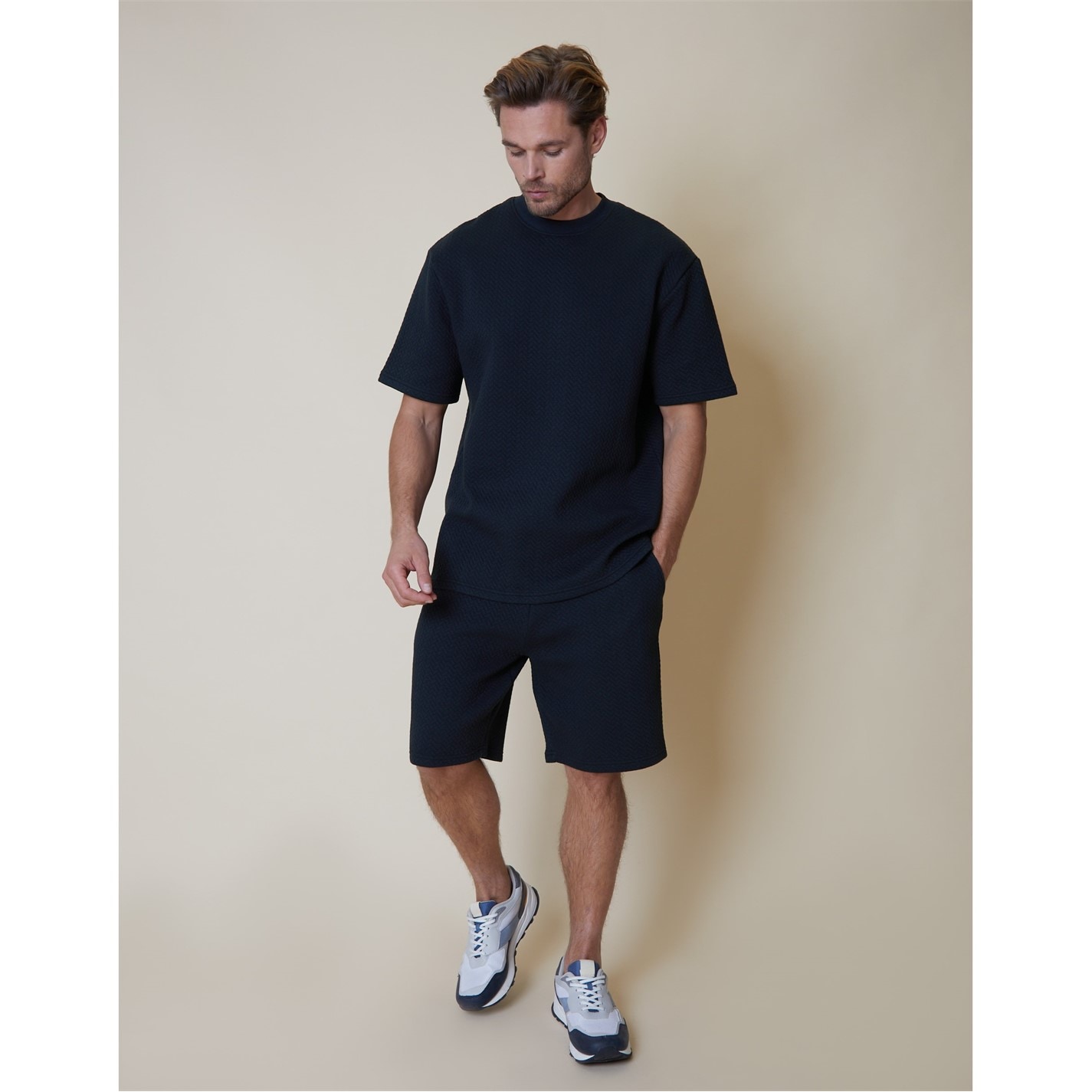 Kraťasy Threadbare Navy 5510881 Men's Fleece Jogger Shorts - 2